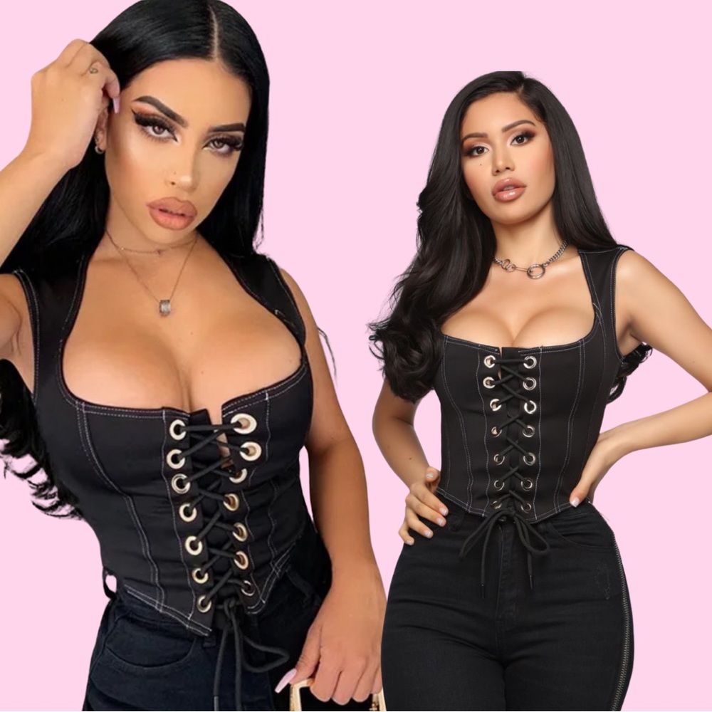 LAST CHANCE! Black Lace-Up Corset Top